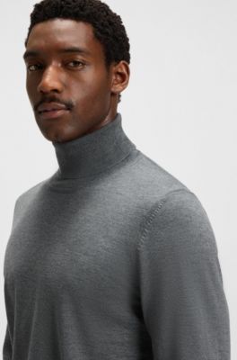 Slim-fit rollneck sweater in extra-fine merino wool, Grey