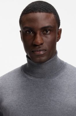Slim-fit rollneck sweater in extra-fine merino wool, Grey