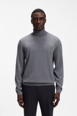 Slim-fit rollneck sweater in extra-fine merino wool, Grey
