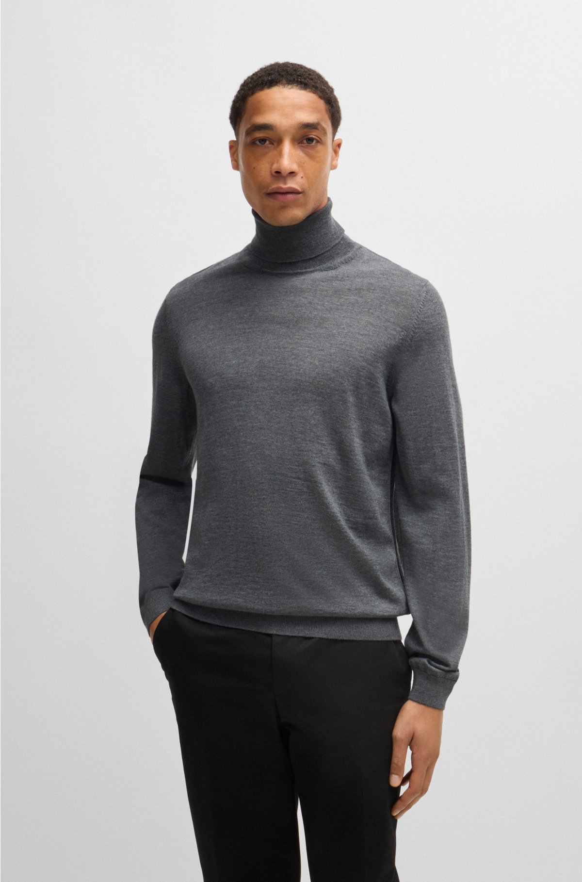 BOSS - Slim-fit rollneck sweater in virgin wool