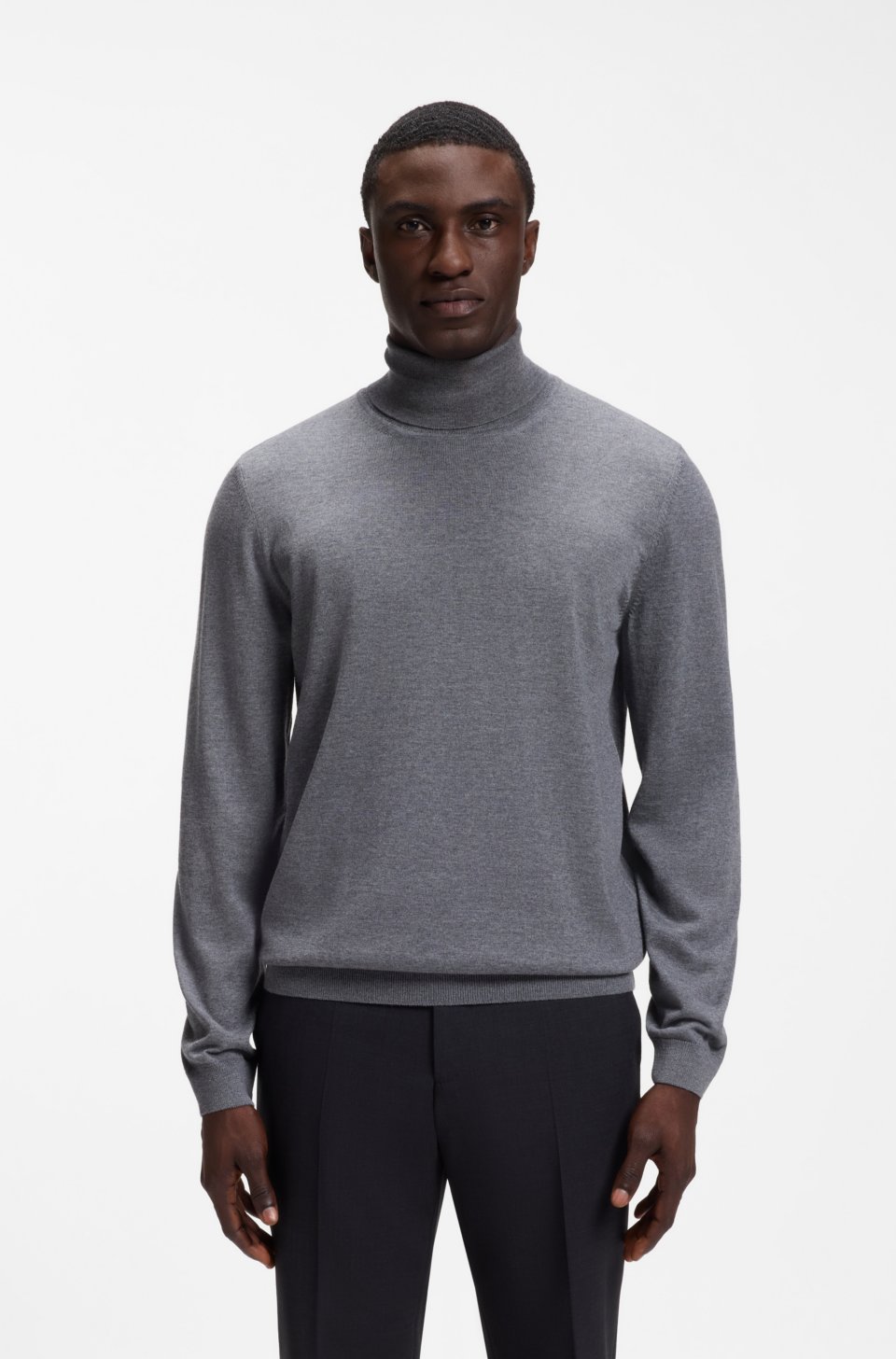 Slim-fit rollneck sweater in extra-fine merino wool
