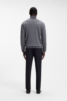 Slim-fit rollneck sweater in extra-fine merino wool, Grey