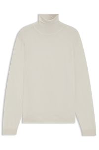 Maglione slim fit a collo alto in lana merino extra fine, Colore neutro
