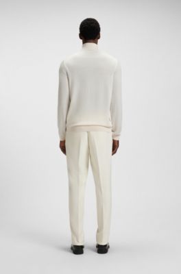 Slim-fit rollneck sweater in extra-fine merino wool, Natural