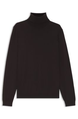 Slim-fit rollneck sweater in extra-fine merino wool, Dark Brown
