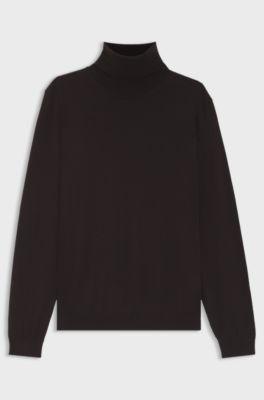 Slim-fit coltrui van extra fijne merinowol, Donkerbruin