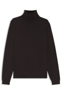 Regular-fit rollneck sweater in merino wool, Dark Brown