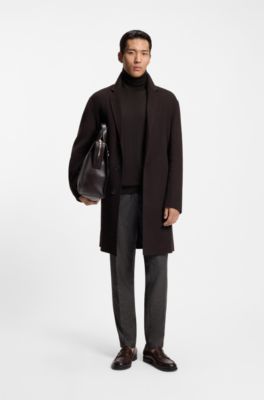 Slim-fit rollneck sweater in extra-fine merino wool, Dark Brown