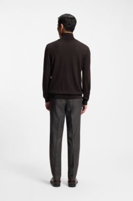Slim-fit rollneck sweater in extra-fine merino wool, Dark Brown