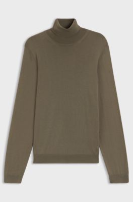 Slim-fit rollneck sweater in extra-fine merino wool, Brown