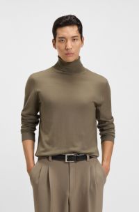 Regular-fit rollneck sweater in merino wool, Brown