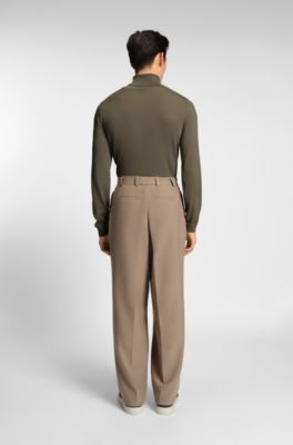 Slim-fit rollneck sweater in extra-fine merino wool, Brown