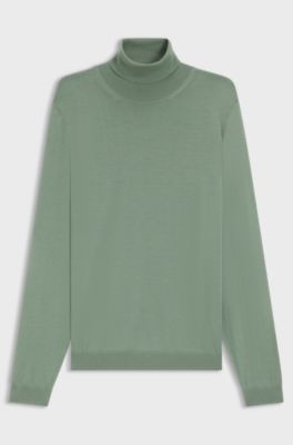 Slim-fit rollneck sweater in extra-fine merino wool, Light Green