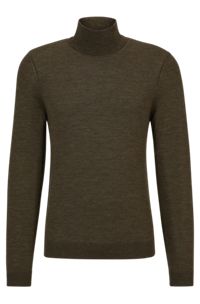 Slim-fit rollneck sweater in virgin wool, Dark Brown