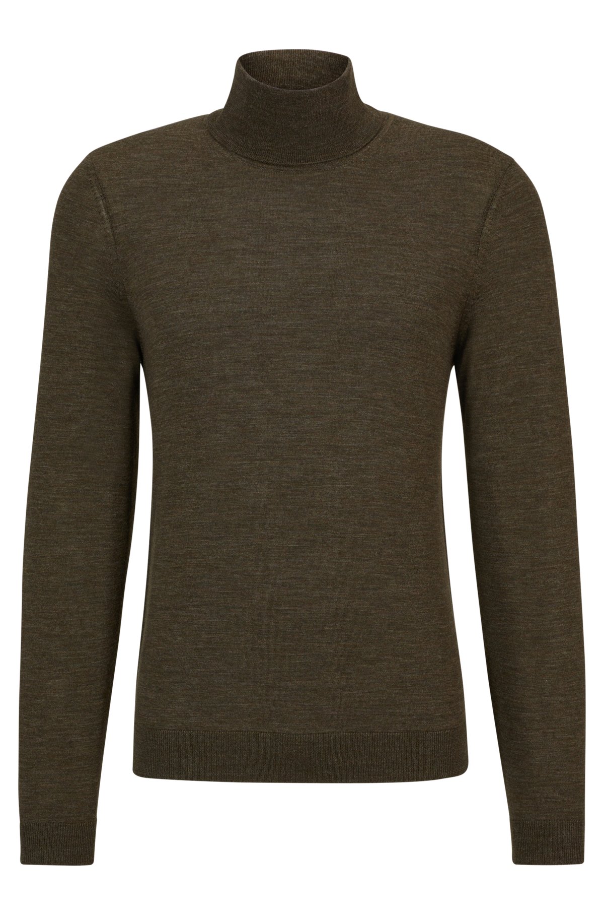 Slim-fit rollneck sweater in virgin wool, Dark Brown