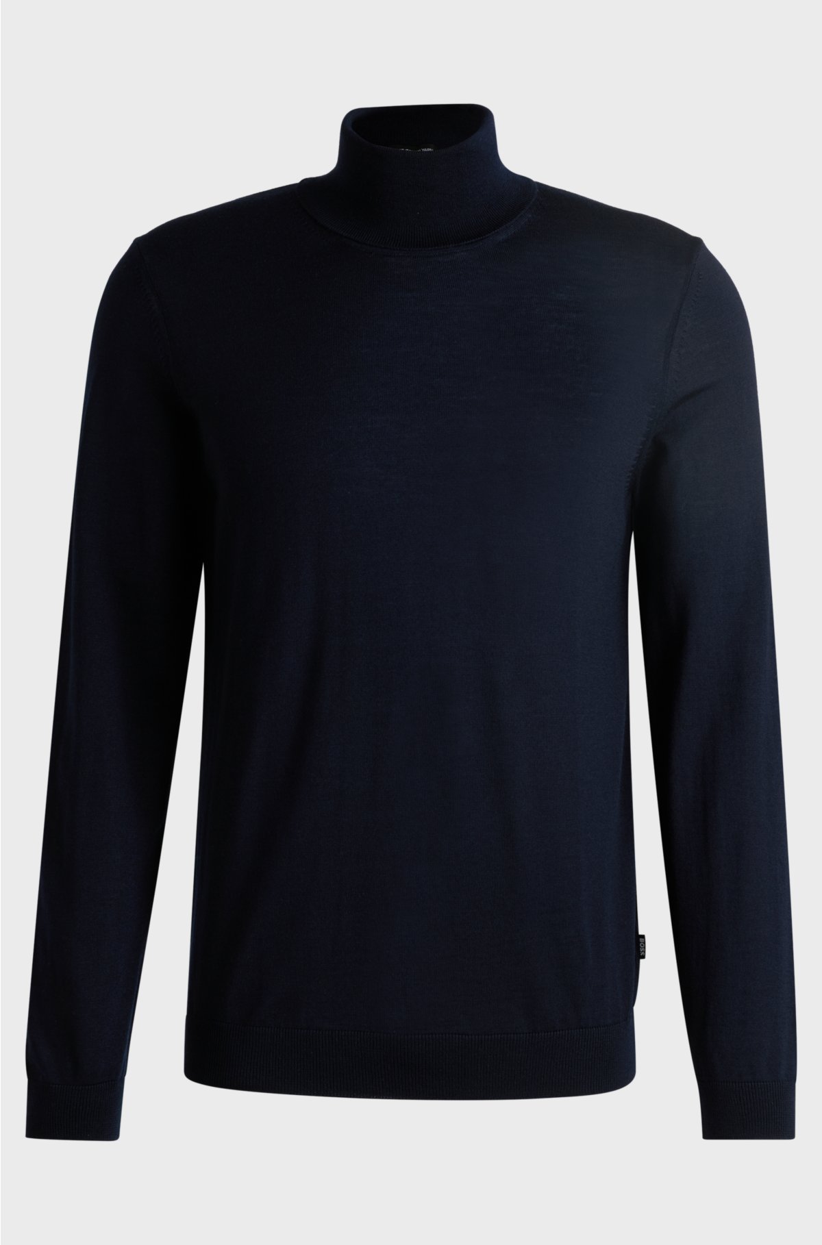 Slim-fit rollneck sweater in virgin wool, Dark Blue