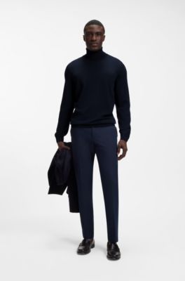 Slim-fit rollneck sweater in extra-fine merino wool, Dark Blue