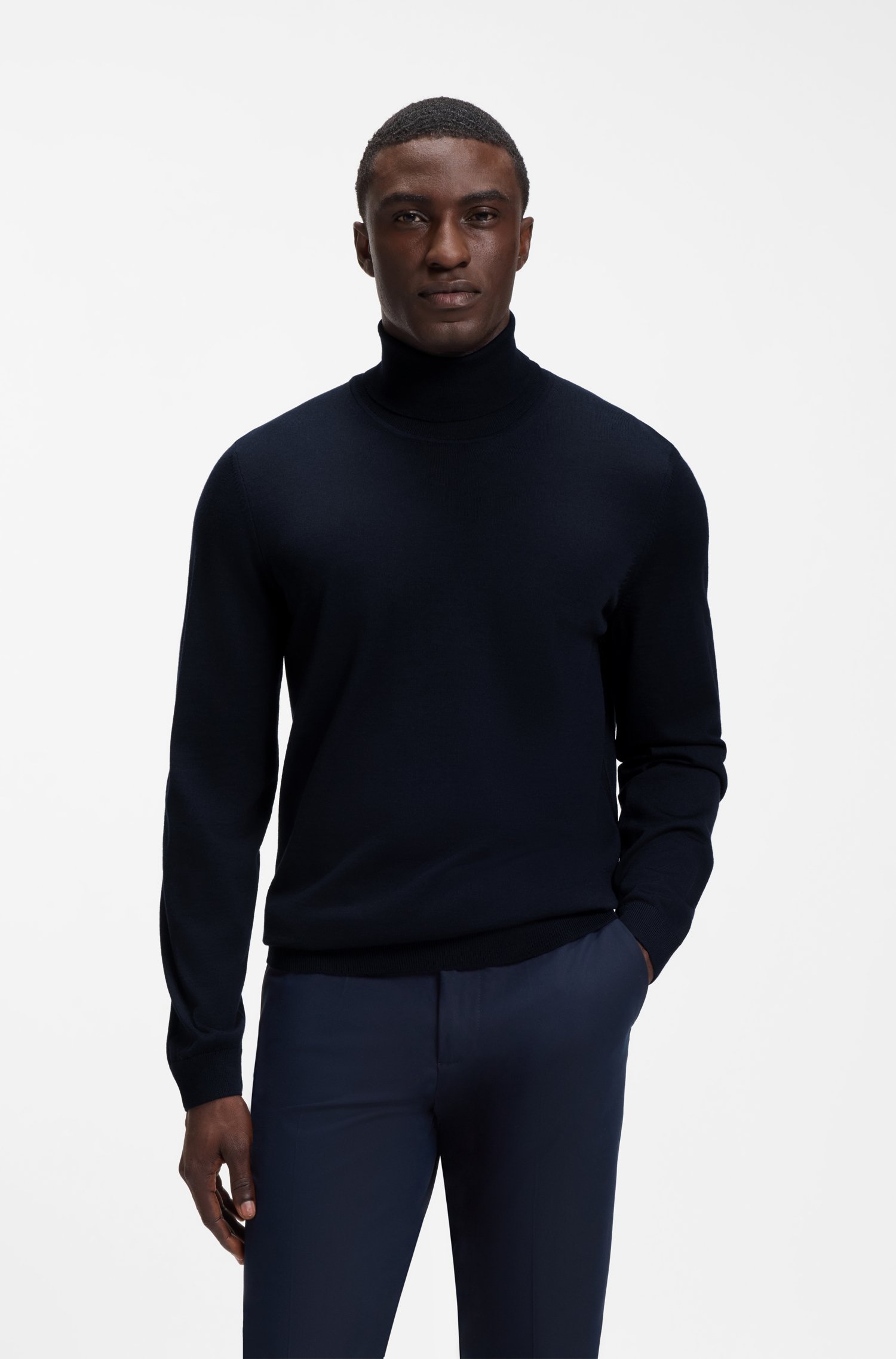 Boss Slim-fit rollneck sweater in extra-fine merino wool tröjor herr