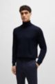 Rullekravesweater i slim fit i ny uld, Mørkeblå