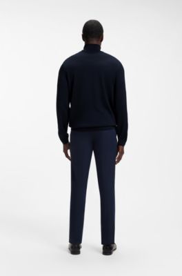 Slim-fit rollneck sweater in extra-fine merino wool, Dark Blue