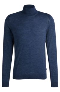 Slim-fit rollneck sweater in virgin wool, Blue