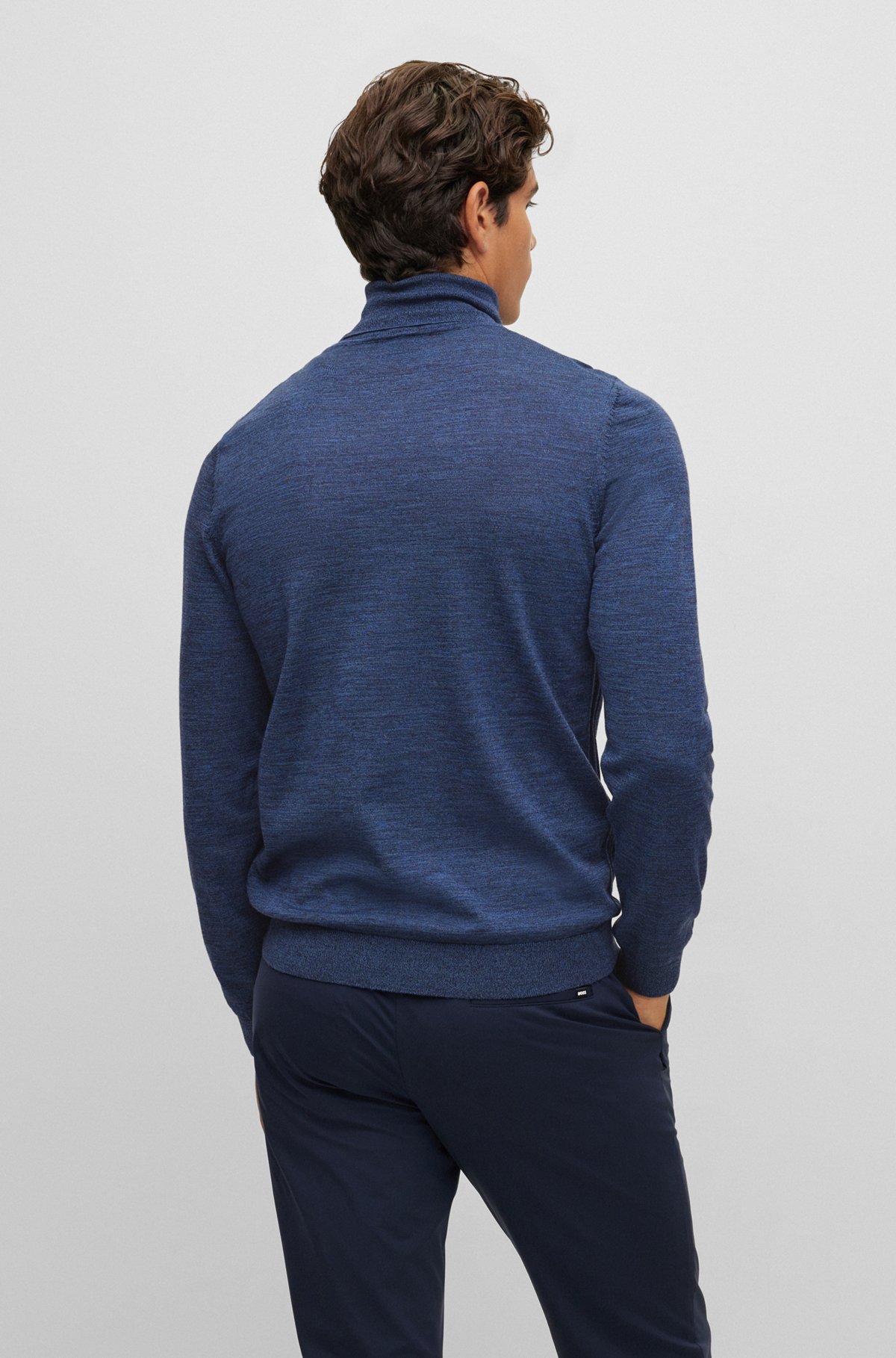 Slim-fit rollneck sweater in virgin wool, Blue