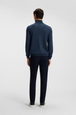 Slim-fit rollneck sweater in extra-fine merino wool, Dark Blue