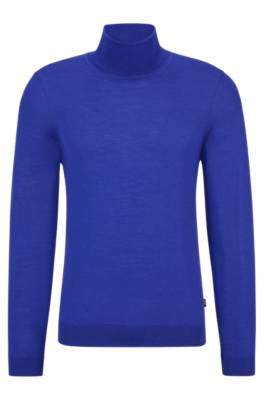 Hugo Boss Slim-fit Rollneck Sweater In Virgin Wool In Blue