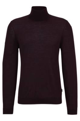 Hugo Boss Slim-fit Rollneck Sweater In Virgin Wool In Burgundy
