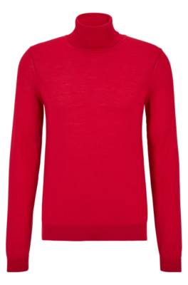Hugo Boss Slim-fit Rollneck Sweater In Virgin Wool In Red