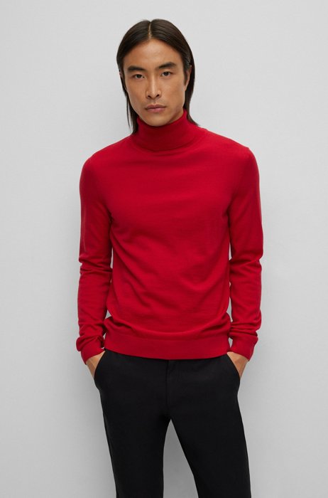 Slim-fit rollneck sweater in virgin wool, Red
