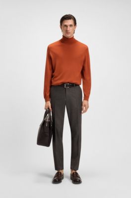 Slim-fit rollneck sweater in extra-fine merino wool, Dark Orange