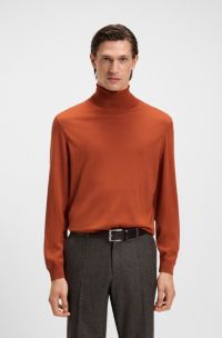Regular-fit rollneck sweater in merino wool, Dark Orange