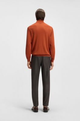 Slim-fit rollneck sweater in extra-fine merino wool, Dark Orange