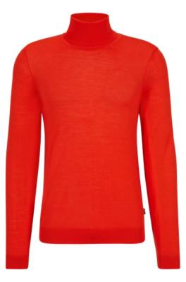 Hugo Boss Slim-fit Rollneck Sweater In Virgin Wool In Red