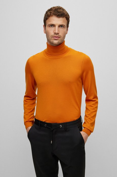 Slim-fit rollneck sweater in virgin wool, Light Orange