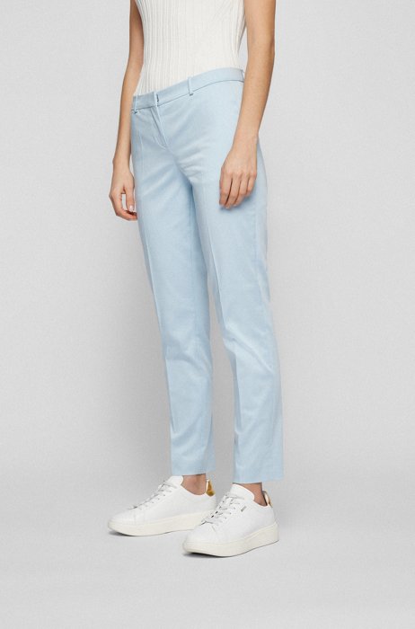 Regular-fit trousers in stretch-cotton satin, Light Blue