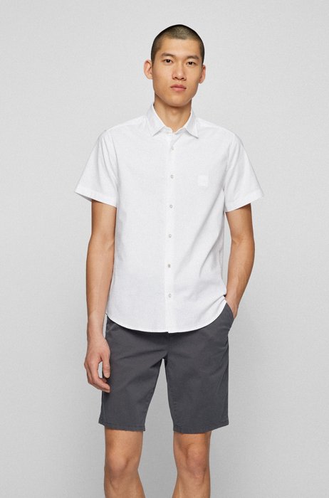 Regular-fit shirt in stretch cotton with logo patch, White