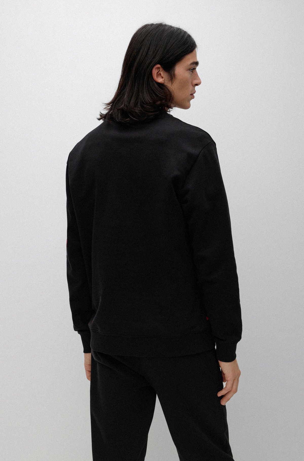 Cotton-terry sweatshirt with cyber-shadow logo, Black