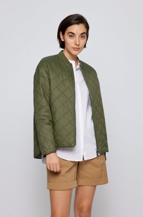 Padded bomber jacket with logo patch, Dark Green