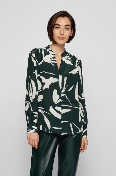 Pure-silk regular-fit blouse with seasonal print, Patterned