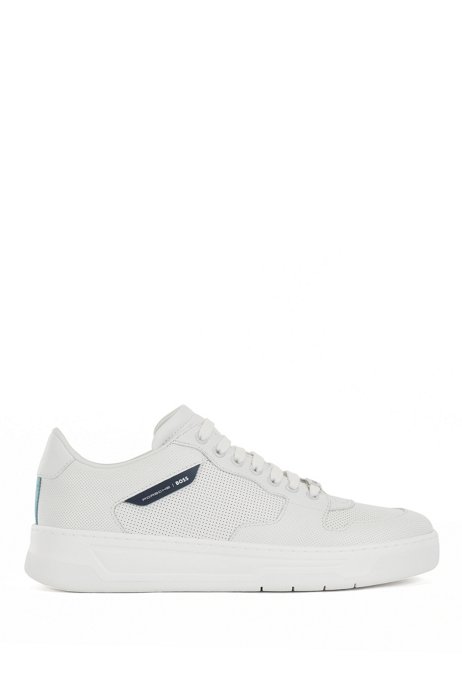 Italian-leather trainers with perforated uppers, White