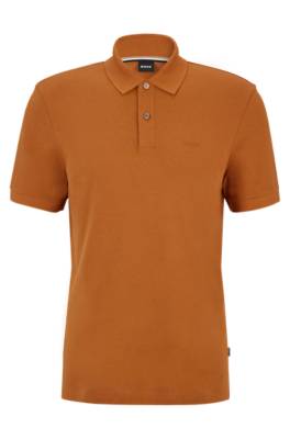 Hugo Boss Organic-cotton Polo Shirt With Embroidered Logo In Orange