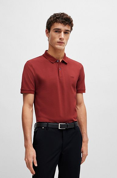 Cotton polo shirt with embroidered logo, Dark Red