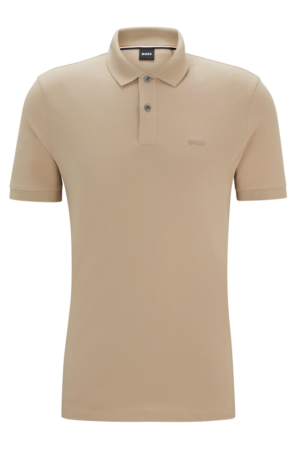 Cotton polo shirt with embroidered logo, Beige