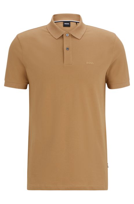 BOSS by HUGO BOSS Cotton Boss Short-sleeved Embroidered Logo Polo Shirt Light Beige in White for Men Mens Clothing T-shirts Polo shirts 