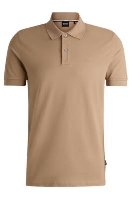 Hugo Boss Cotton Polo Shirt With Embroidered Logo In Neutral