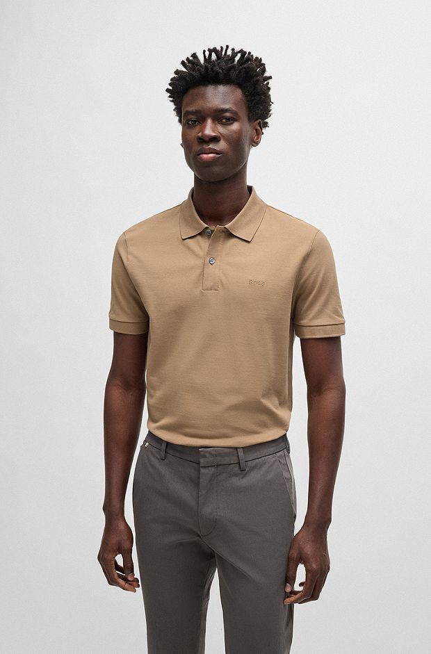 Cotton polo shirt with embroidered logo, Light Beige
