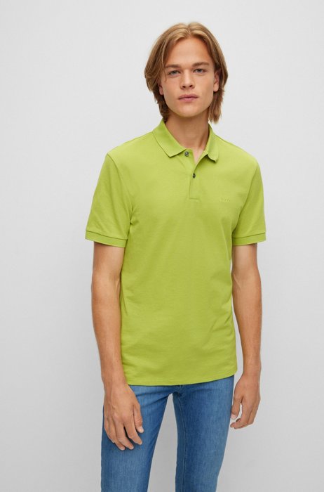Organic-cotton polo shirt with embroidered logo, Green