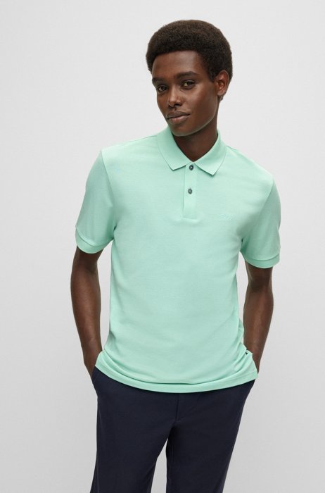 Organic-cotton polo shirt with embroidered logo, Light Green